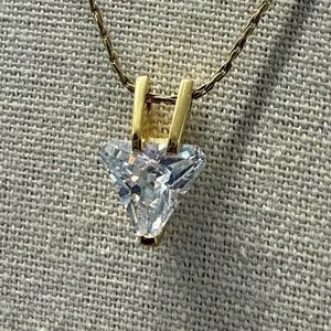 Vintage Annaleece Swarovski Crystal Triangle Gold Plated Dainty Chain Necklace
